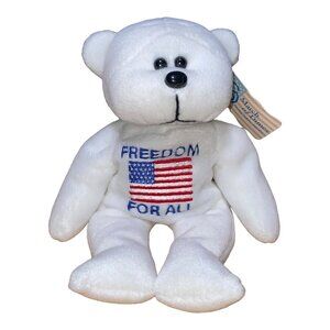 Patriotic White Plush Bear "Patriot" By March Of Dimes With Freedom For All Desi